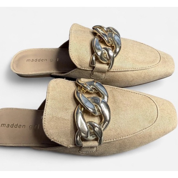 Madden Girl Women's Tan Faux Leather Squireee Mule Gold Chain Size 8.5 - Picture 3 of 8